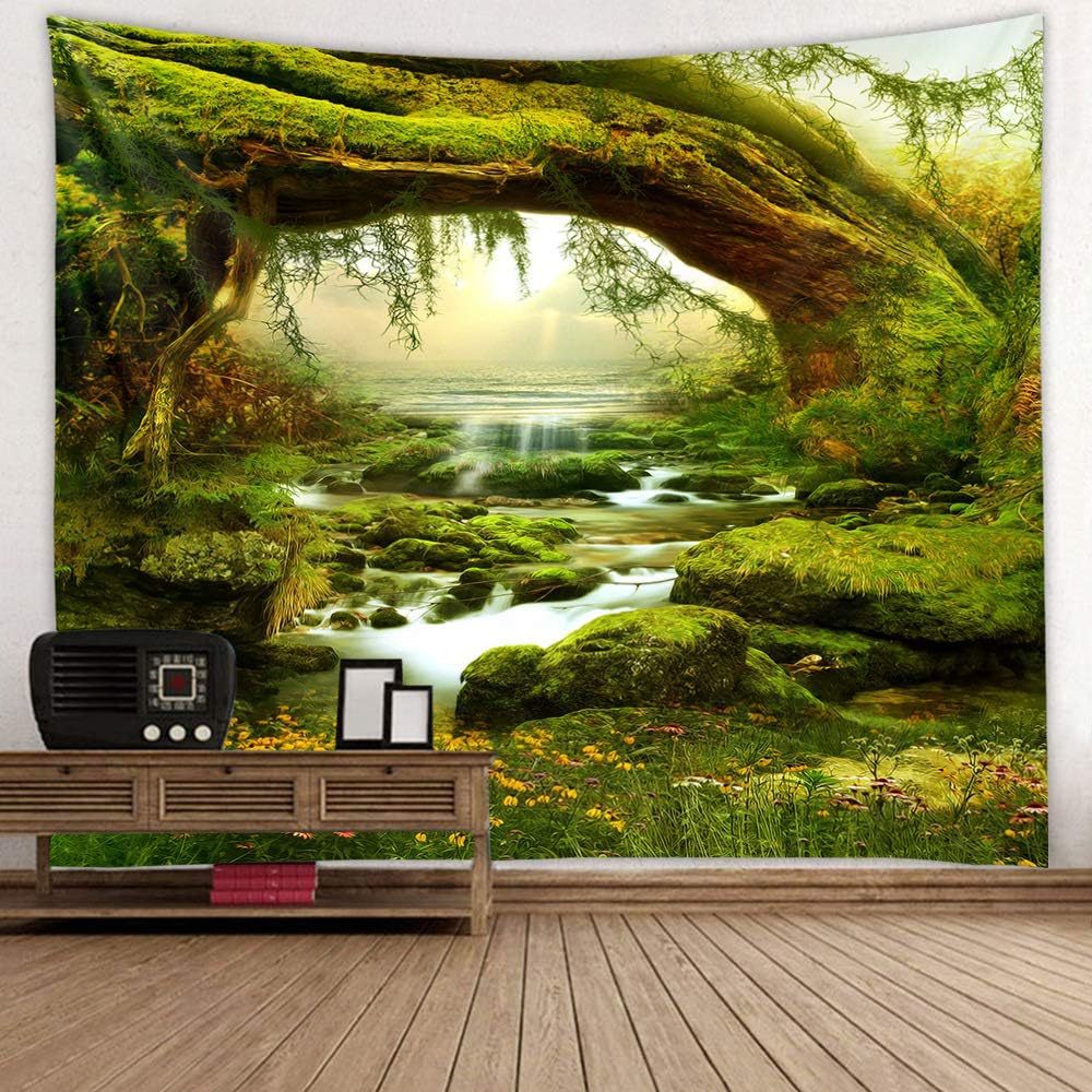 Cross-Border Tapestry Natural Forest Sunlight through Leaves Scenery Wall Tapestry Living Room Wall Background Decoration Bedroom
