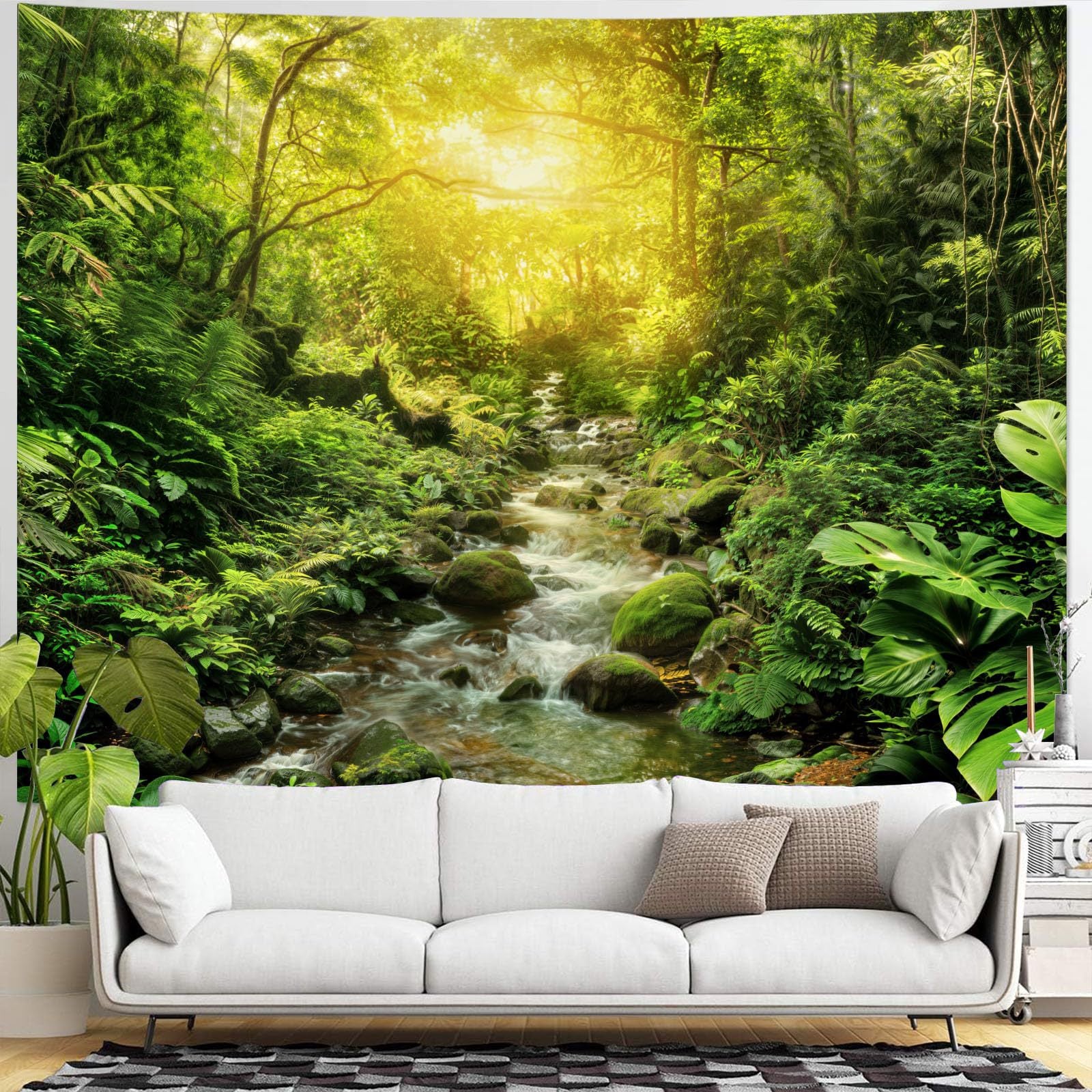 Cross-Border Tapestry Natural Forest Sunlight through Leaves Scenery Wall Tapestry Living Room Wall Background Decoration Bedroom