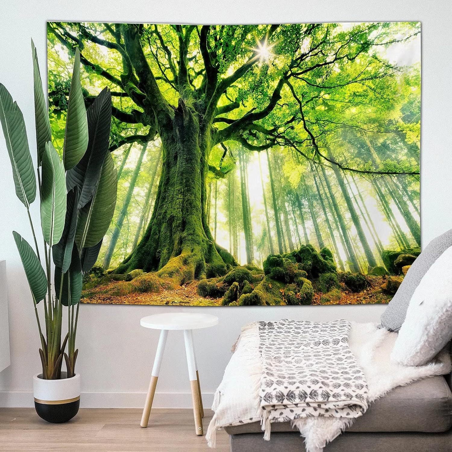 Cross-Border Tapestry Natural Forest Sunlight through Leaves Scenery Wall Tapestry Living Room Wall Background Decoration Bedroom