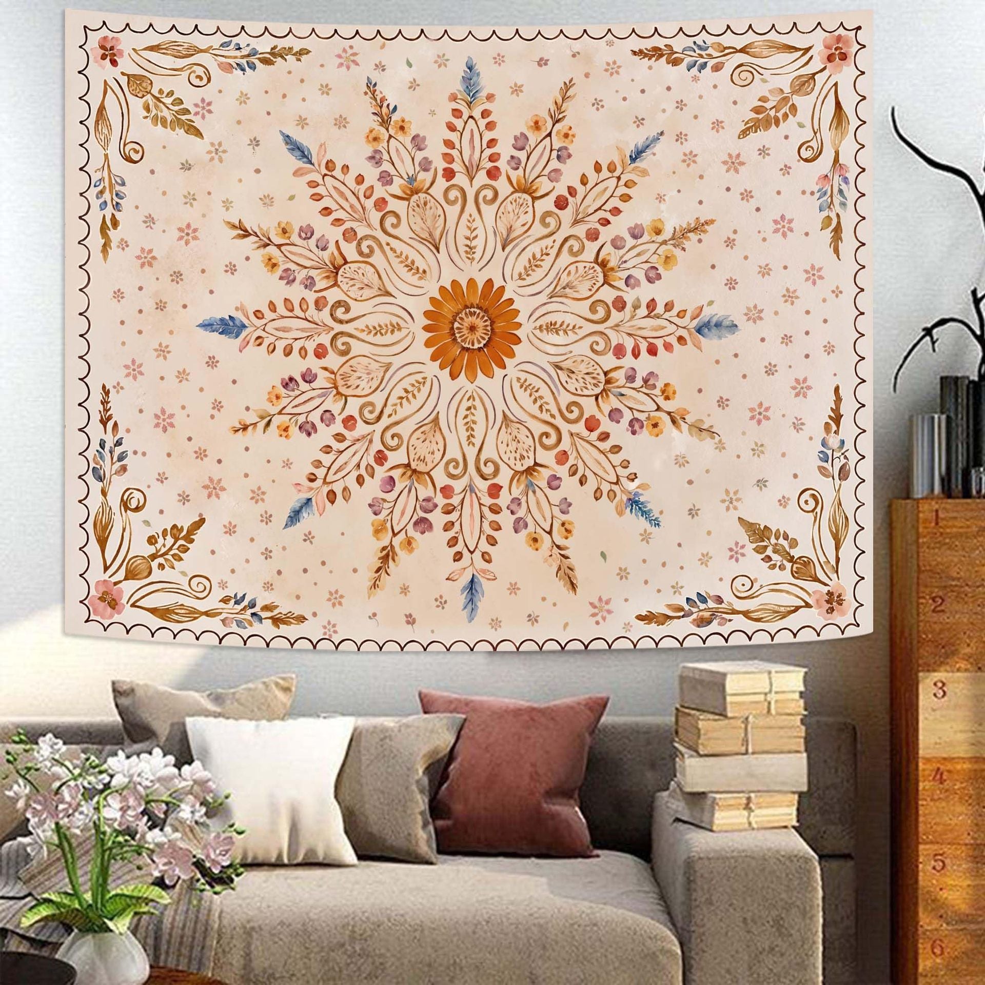 Cross-Border Tapestry Bohemian Mandala Art Style Tapestry Living Room Wall Background Decoration Bedroom