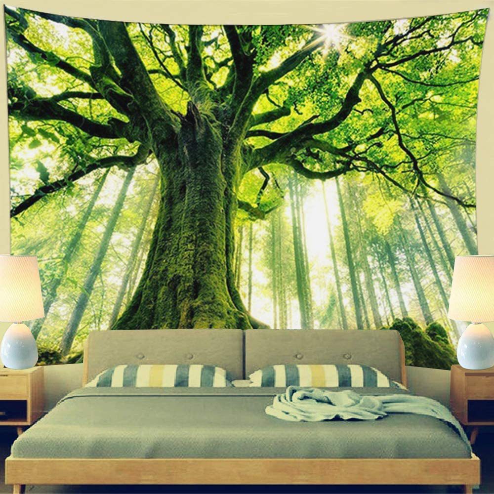 Cross-Border Tapestry Natural Forest Sunlight through Leaves Scenery Wall Tapestry Living Room Wall Background Decoration Bedroom