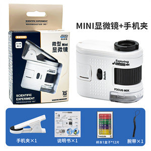 High-Definition Children's Pocket Microscope Mini 80X Handheld Portable Educational Toy for Elementary School with Money-Checking Light Assembly Kit