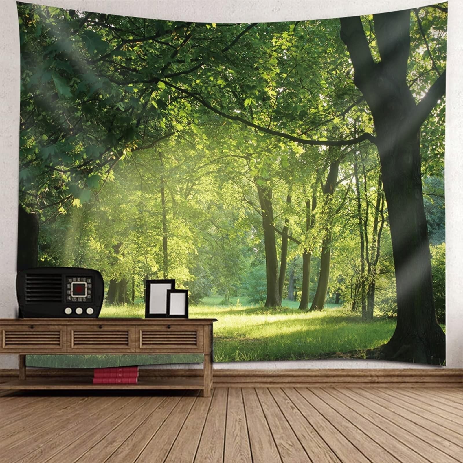 Cross-Border Tapestry Natural Forest Sunlight through Leaves Scenery Wall Tapestry Living Room Wall Background Decoration Bedroom