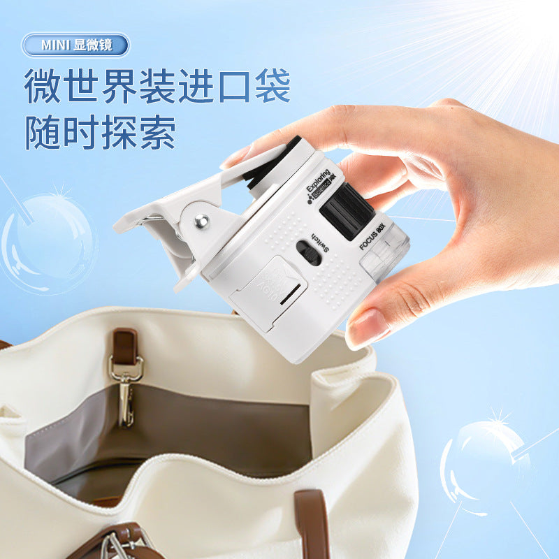 High-Definition Children's Pocket Microscope Mini 80X Handheld Portable Educational Toy for Elementary School with Money-Checking Light Assembly Kit
