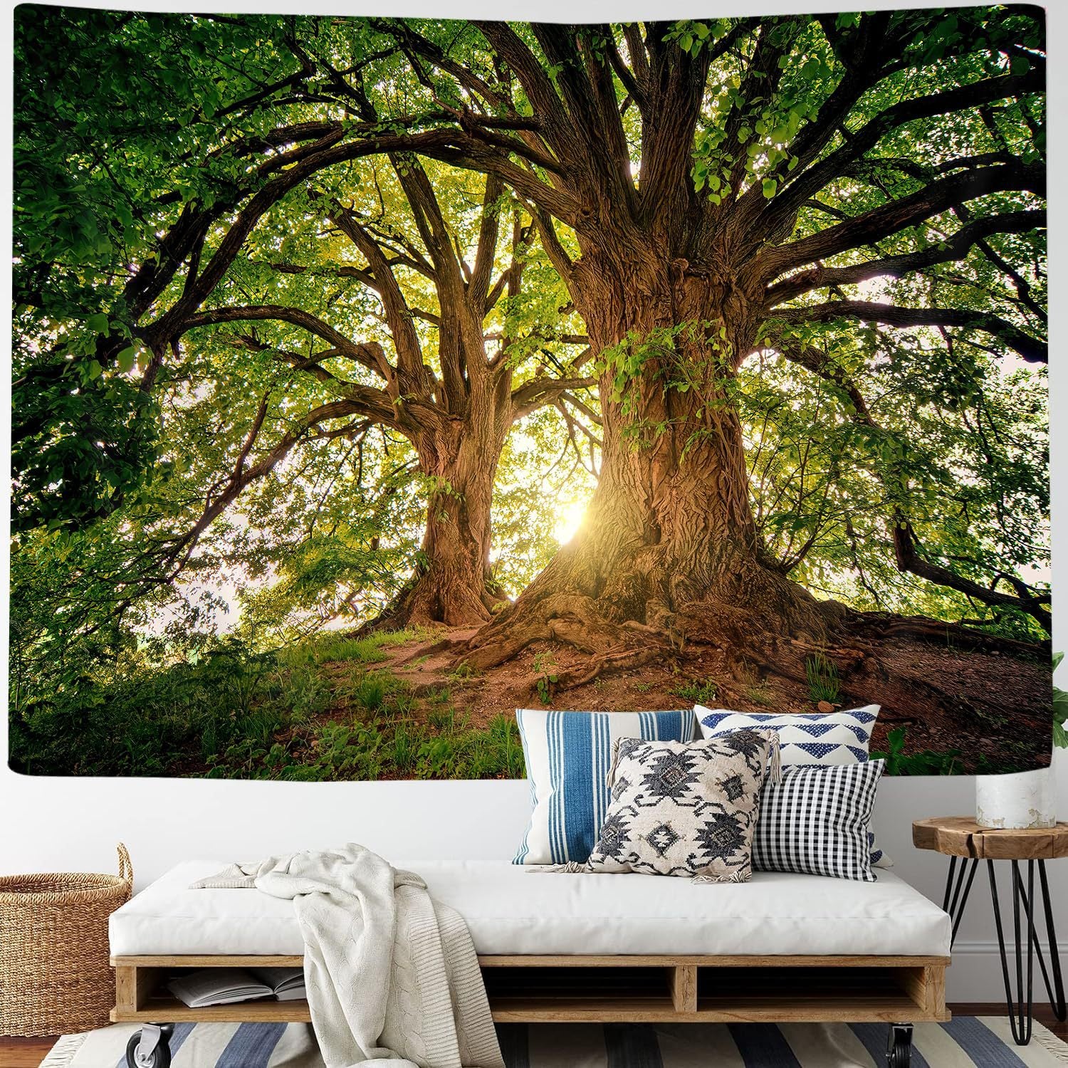 Cross-Border Tapestry Natural Forest Sunlight through Leaves Scenery Wall Tapestry Living Room Wall Background Decoration Bedroom